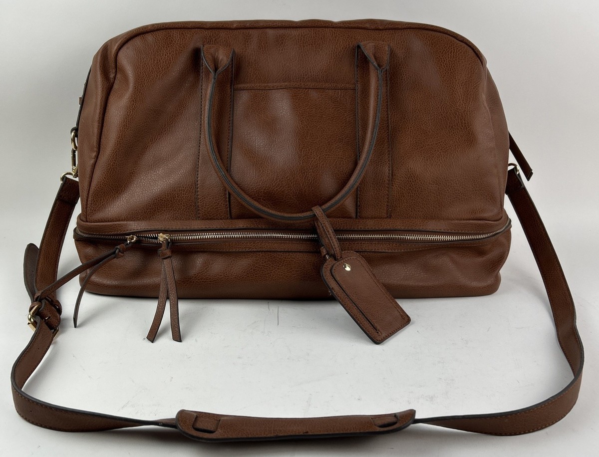 Sole Society Weekender Vegan Leather Duffle Bag Brown Carry On Very Nice  12”X20”