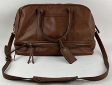 Sole Society Weekender Vegan Leather Duffle Bag Brown Carry On Very Nice 12”X20”