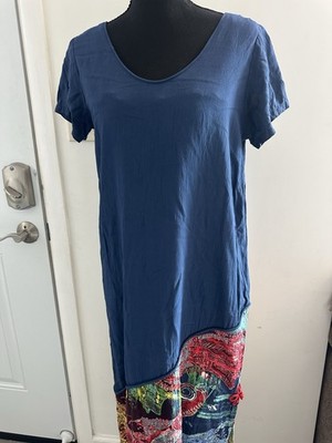 Vintage 90s Women s Jams World  Rock Fish  Sz S Navy 100% Rayon Dress W393-ROCK