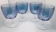 4 Vintage Bartlett Collins Iridescent Light Blue Purple Thumbprint Goblets