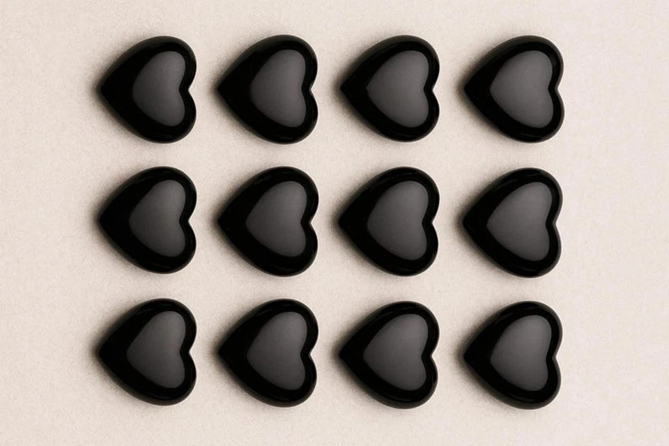 Natural Black Onyx Heart Cabochon Gemstone for Deep Black Elegant Jewelry Design - Image 2 of 4