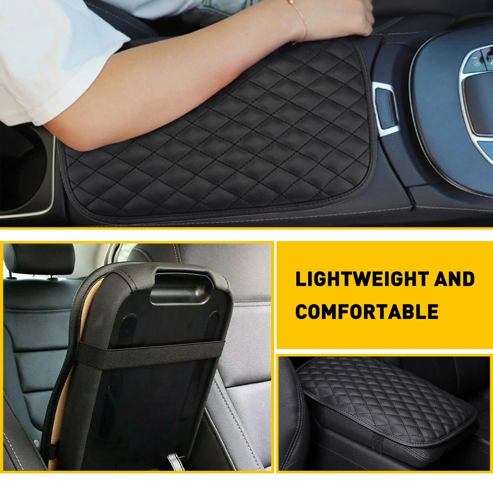 Black Car Armrest Cover Box Mat PU Leather Console Pad Cushion Universal Elastic - Image 3 of 4