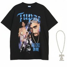 Tupac Black T-Shirt All Eyez on Me with a "Deathrow Records" Faux Chain