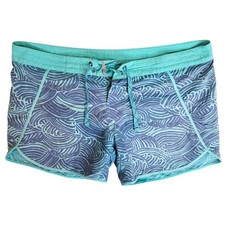 Patagonia Wavefarer Board Shorts Mens W36 4" Inseam Green Blue Wave Print Swim