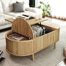 Oval Lift-Top Coffee Table with Hidden Storage