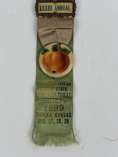 1899 Kansas State Horticultural Society Ribbon Pin Back Celluloid Topeka Kansas