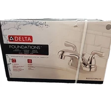 NEW Delta Foundations 4 in. Centerset Double Handle Bathroom Faucet Polished Chr