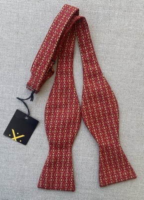 Robert Talbott Bow Tie Red w/ Gold Equestrian Geometric Self-Tie 2 3/8'' w/ Tag