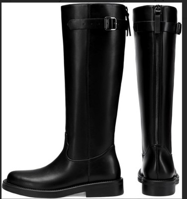 NIB Lumuta Womens Knee High Boots Black Square Toe Back Zip Low Heel  Size 8.5 
