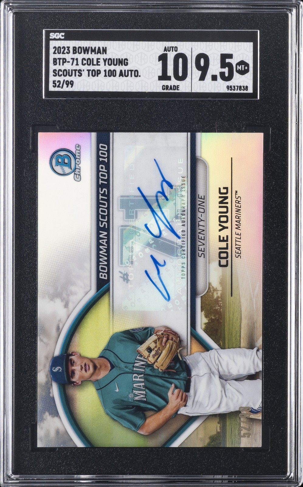2023 BOWMAN SCOUTS' TOP 100 AUTO. 52/99 #BTP-71 COLE YOUNG SGC 9.5