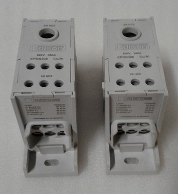 Lot of 2 Edison EPDB306 Power Distribution Lock 600V 380A 1 Pole - New