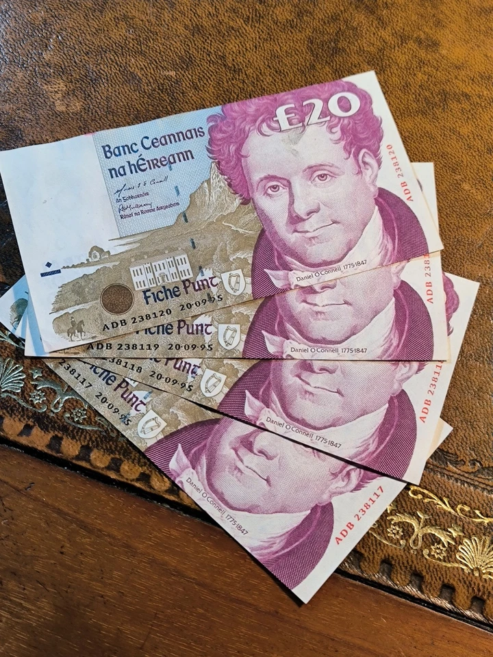 4 IRISH £20 POUND BANKNOTES 1995 CONSECUTIVE IRELAND UNC SERIES C OLD MONEY PUNT - Image 3 of 4