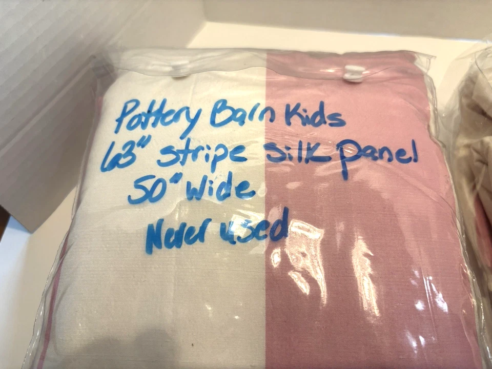 2-CORTINAS Panel Bolsillo Poste CERÁMICA GRANERO NIÑOS 100% SEDA ROSA/BLANCO 63L x 50w Foto 3 de 4