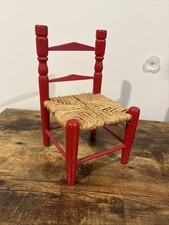 Silla de muñeca de madera roja de juguete asiento de cuerda tejida 11 pulgadas de alto o soporte para plantas
