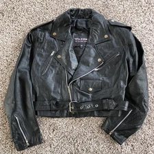 Vintage Wilsons Leather Cropped Biker Jacket Women L Black Moto Punk Rock Grunge