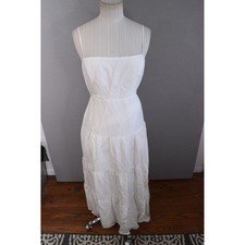 ASTR The Label Maxi Dress M White Linen Blend Tiered Cutout Back Womens Summer