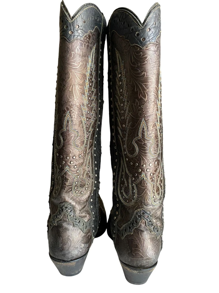 Botas de Vaquero Dan Post Tentadas con Tachuelas para Mujer 8.5 Cuero Marrón Negro Metálico Foto 3 de 4