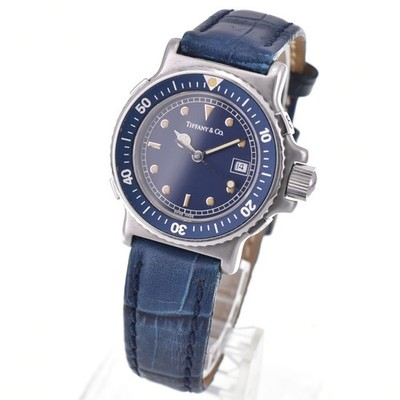 with paper TIFFANY&Co. Diver watch L0710 Navy Dial Quartz Ladies