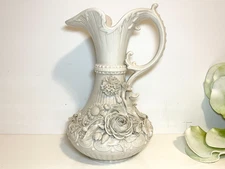 Antique Belleek 9" Aberdeen Ewer Pitcher Vase 2nd Black Mark - Circa 1891-1926