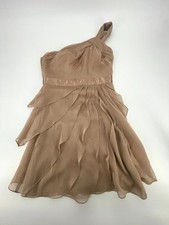 Adrianna Papell One Shoulder Ruched Tiered Chiffon Cocktail Dress Womens 4 Beige