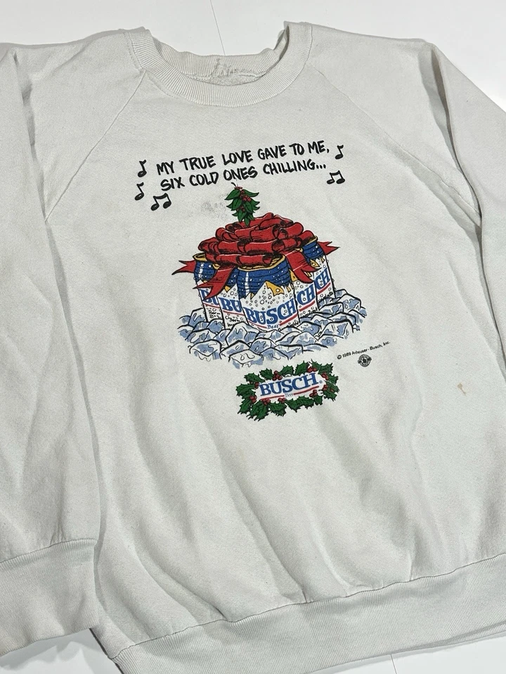 Sudadera Vintage Años 80 Anheuser Busch Cerveza Navidad Cuello Redondo EE. UU. Hombres Talla S-M Foto 3 de 4