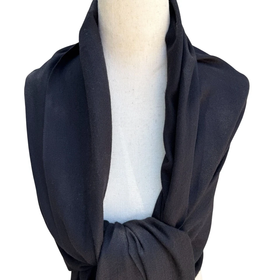 Elegant Womens Black Pashmina Beaded Fringe Large Rectangle Scarf Wrap Coverup - Image 4 of 4