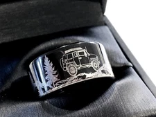 Jeep Track Car Pattern Engraved Ring, Mens Engagement Ring, Mens Tungsten Ring 