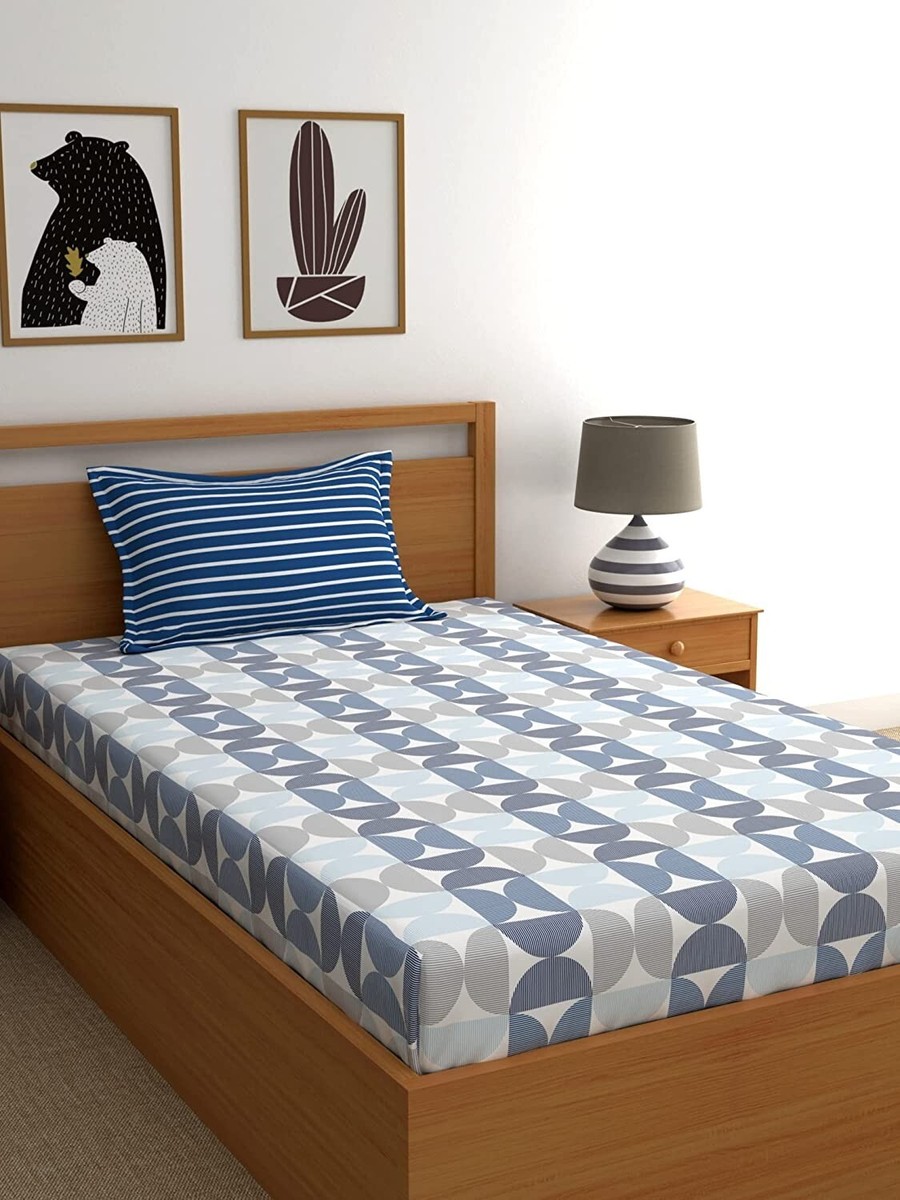 Cotton Single Bedsheets with Pillow Cover cotton, 140tc Abstract