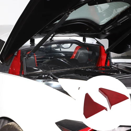 Red Real Carbon Fiber Engine Bay Rear Window Side Cover Fits Corvette C8 coupe