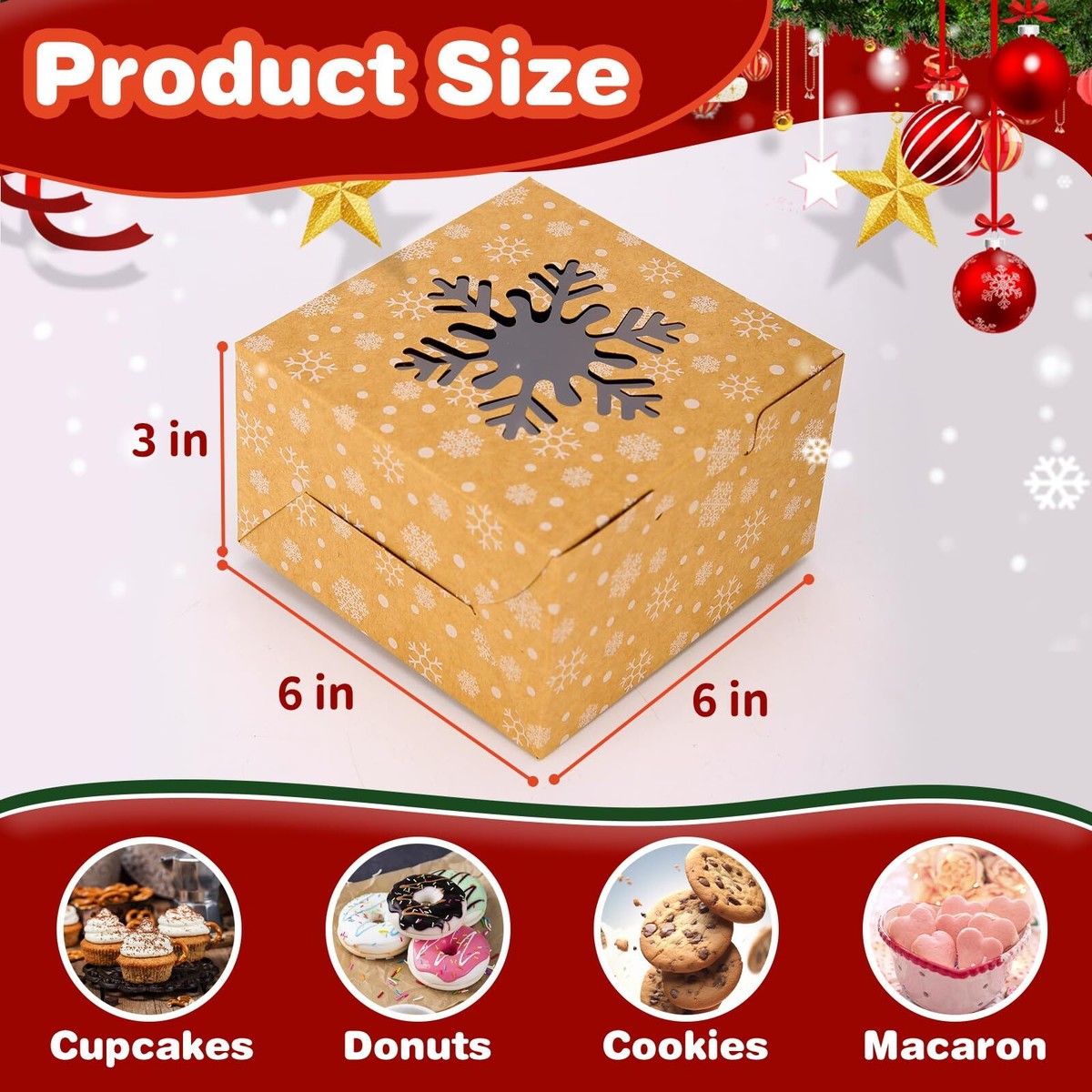 24pcs Xas Ini Cake Boxes,3in Christas Cookie Boxes Bakery Boxes,White Cake Boxes With Clear - View #3