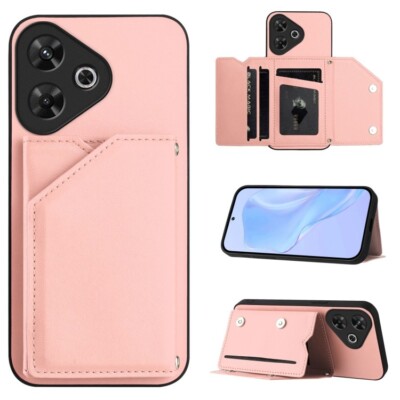 For Redmi Note 13R / Redmi 13 Skin Feel Four Card Slots Phone Case With Wrist