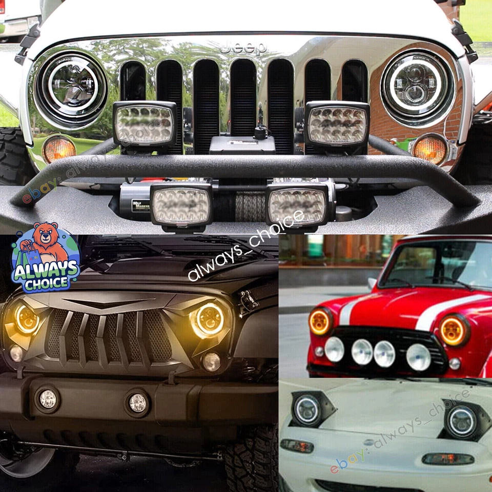 7'' Rund LED Scheinwerfer Angel Eye Links Rechts für Jeep 90-97 Mazda Miata MX-5 - Bild 2 von 4