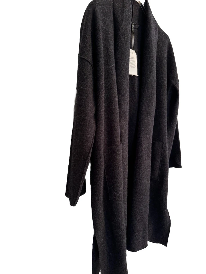 NWT $428 EILEEN FISHER ASH/CHARCOAL BOILED WOOL KIMONO  Midi COAT Size XL - Image 2 of 4