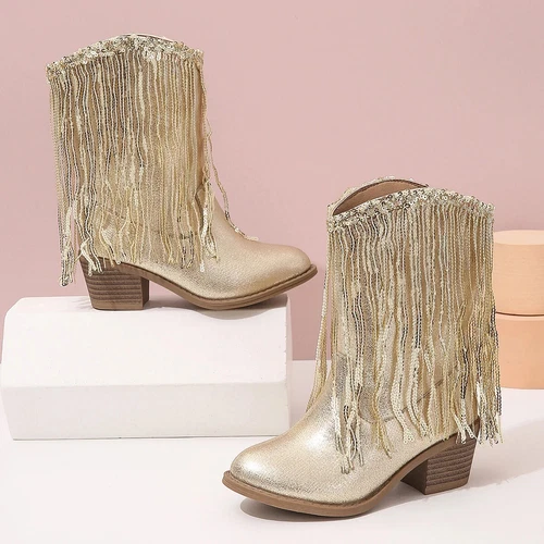Girls Boots Autumn Winter Toddler Kids Princess Fashion Middle Calf Cowboys Boot - Imagen 17 de 30