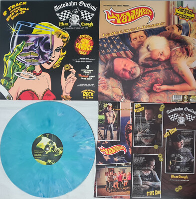 V8 WANKERS / AUTOBAHN OUTLAW - SPLIT LP - FEAT. ROSE TATTOO MEMBERS - BLUE VINYL