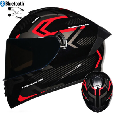 DOT Bluetooth Motorcycle Helmet Dual Lens Full Face Motorbike Crash Helmet