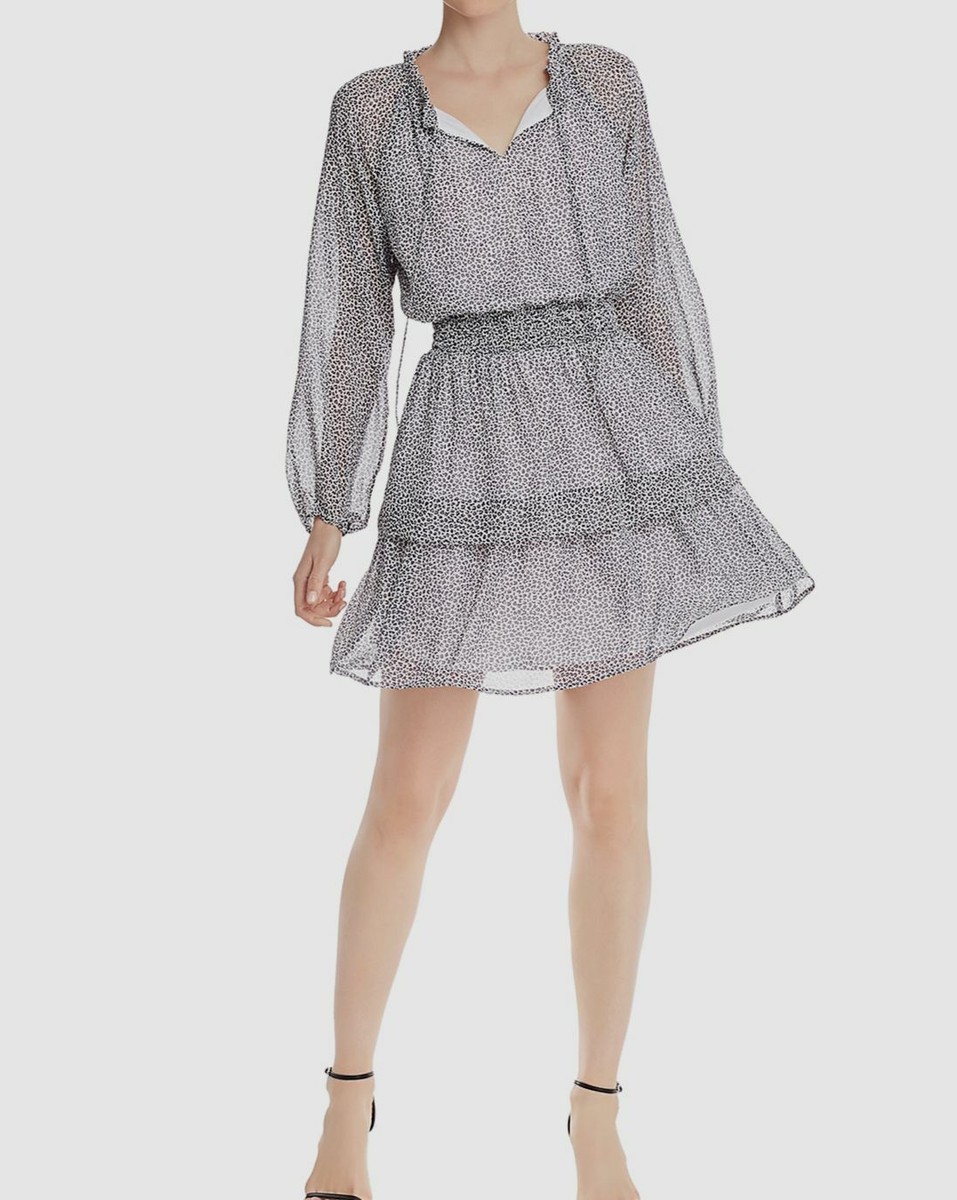 NEW $175 Aqua Womens White Blue Sheer Long-Sleeve Fit & Flare Mini