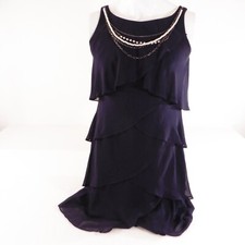 S. L. Fashions Dress Women's US 6 Blue Jeweled Cocktail Neckline Tiered Ruffled