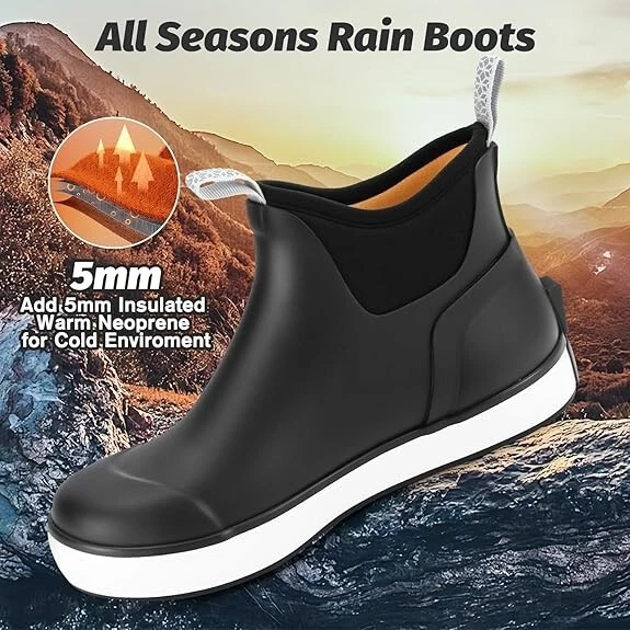Boys' & Girls' Waterproof Rain Boots – Non-Slip Rubber, Black,5 Big Kid - Image 3 of 4