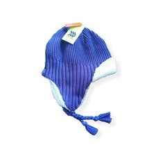 All In Motion Girl  s Sherpa Lined Beanie Blue Knit Ear Flaps Hat OSFM