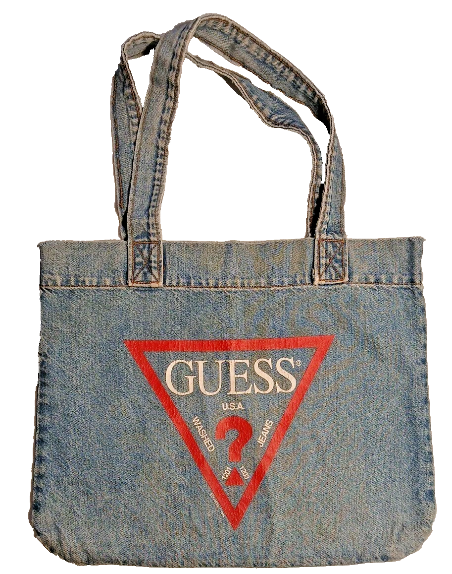 VINTAGE GUESS JEANS Denim Stone Wash TOTE Bag Purse Dated
