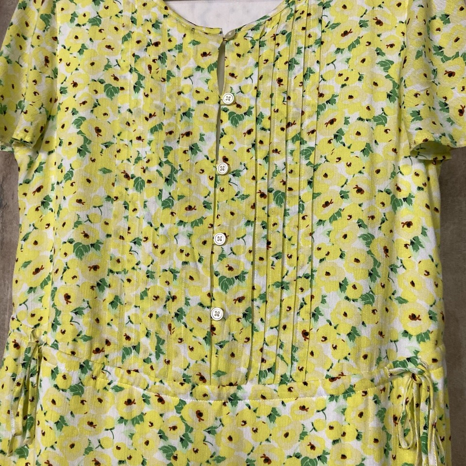 Loft Floral Pintucked Side Tie Dress Sz XS Yellow Floral Sundress