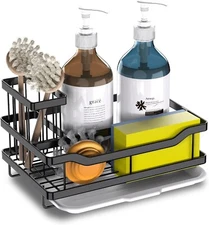 Sink Caddy Organizer with High Brush Holder Stainless Steel Sponge for Kitchen 