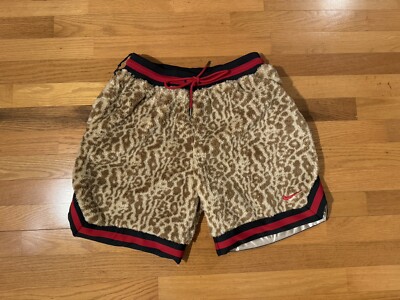 New L Nike Leopard Print Faux Fur Premium Basketball Shorts Brown