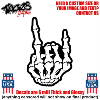 Skeleton Hand Rock On Printed & Laminated Window Decal Sticker Car Truck SUV