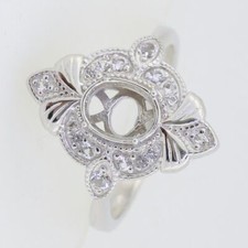 Sterling Silver Semi Mount Ring Setting Oval OV 8X6mm Art Deco Style