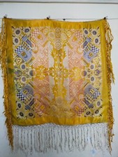 gorgeous WWII taj mahal piano shawl fringes scarf wrap brocade fabric it1475