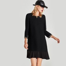 Zara black textured ruffle hem chain cuff dress, NWT, Size XS