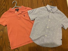 New Chaps Boys Button Short Sl Shirt Sailboats Blue Ralph Lauren Polo 4/5