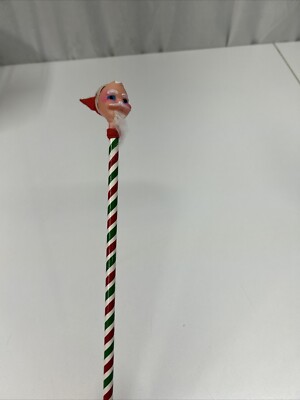 VTG Rubber Plastic Santa Head Candy Striped Pencil 